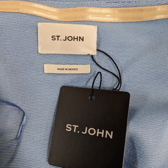 ST. JOHN One Sleeve Pleated Midi Dress in Baby Blue NWT - Picture 7 of 8